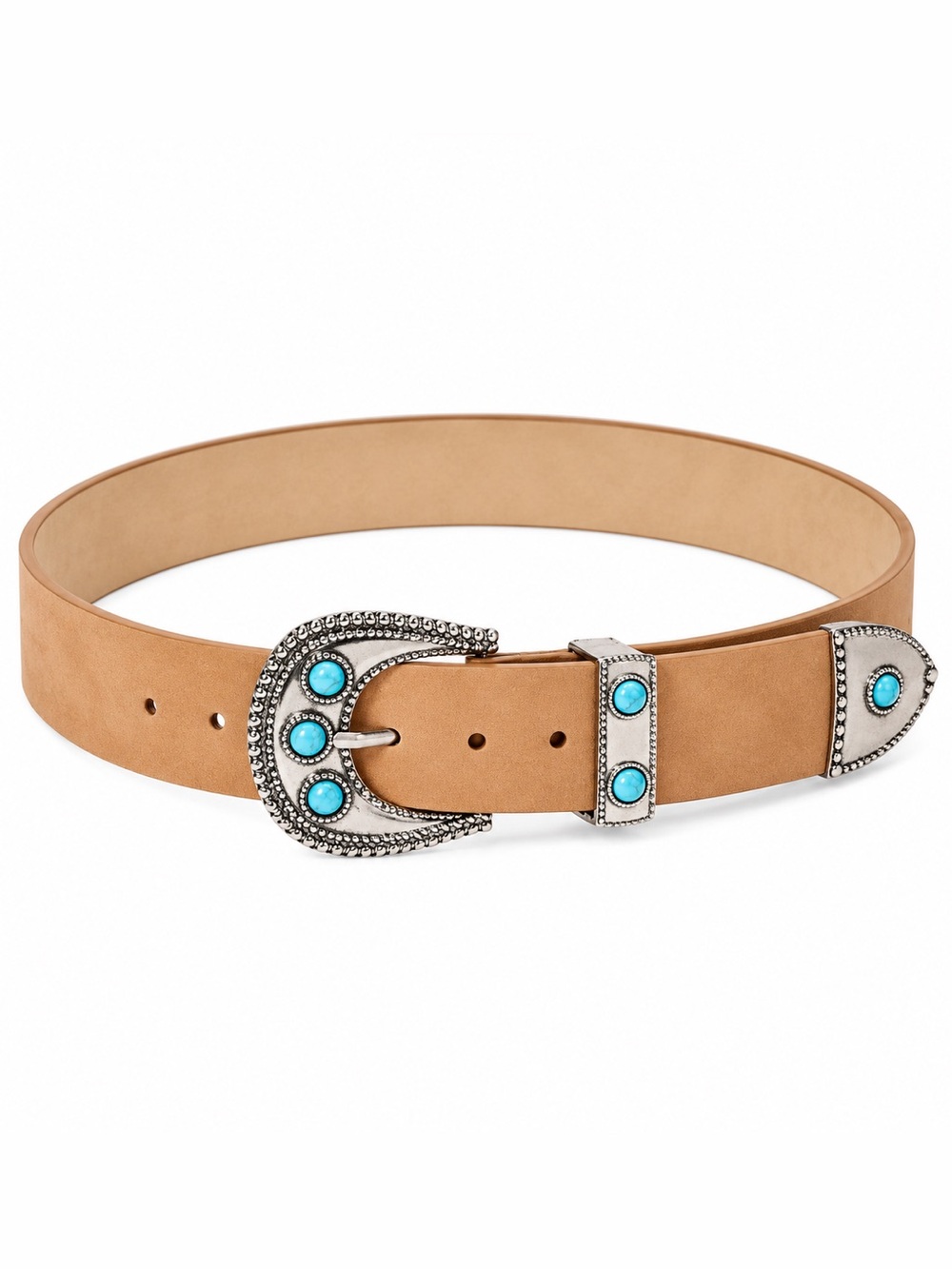 Universal Thread Taupe Belt with Turquoise Accent Buckle Sz XS